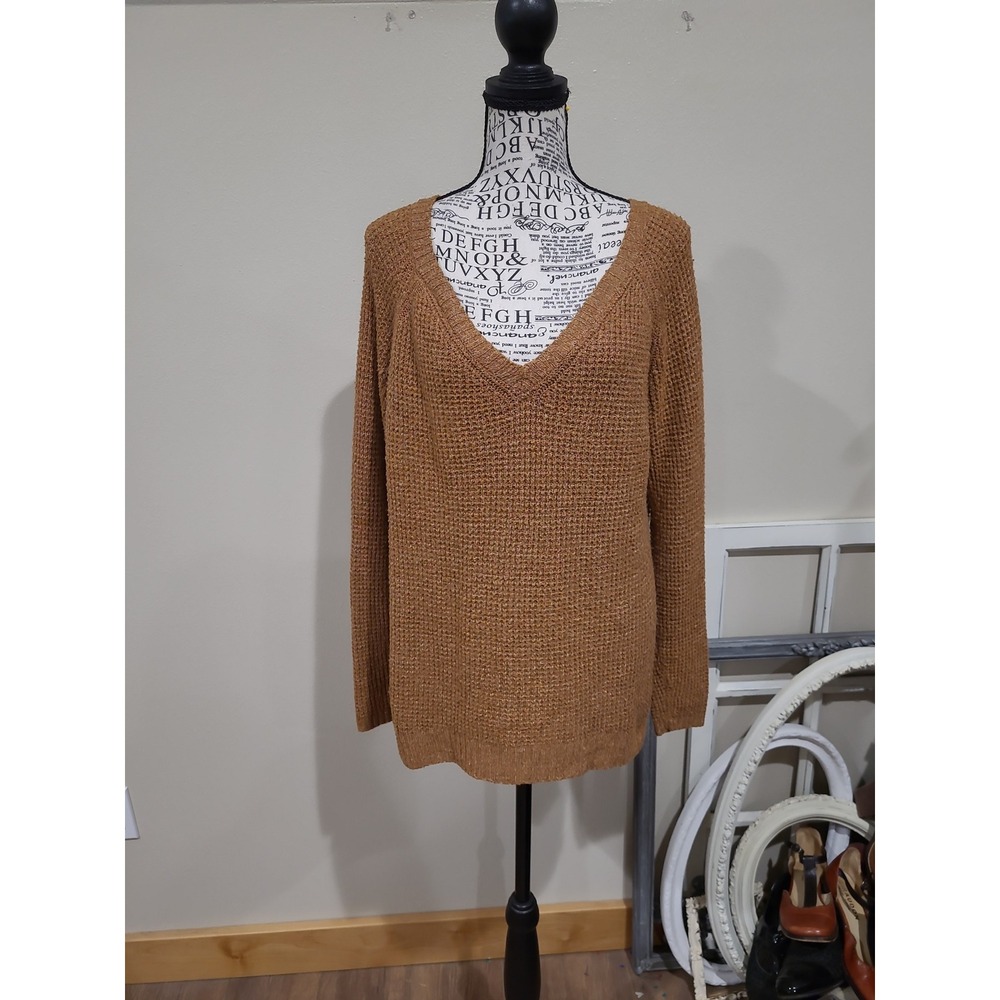 Maurices Women SZ M Pumpkin V neck Cozy Sweater Fall layer casual relaxed fit